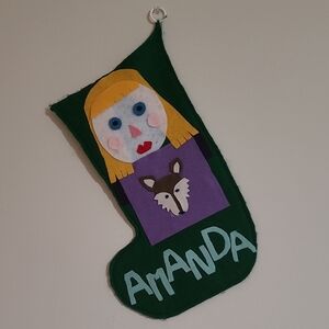 Green Christmas Stocking with Blonde Amanda And Dog